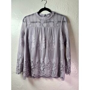 Ultra Pink Lace Top Blouse Sz Large Purple Coquette Boho Cottage Victorian